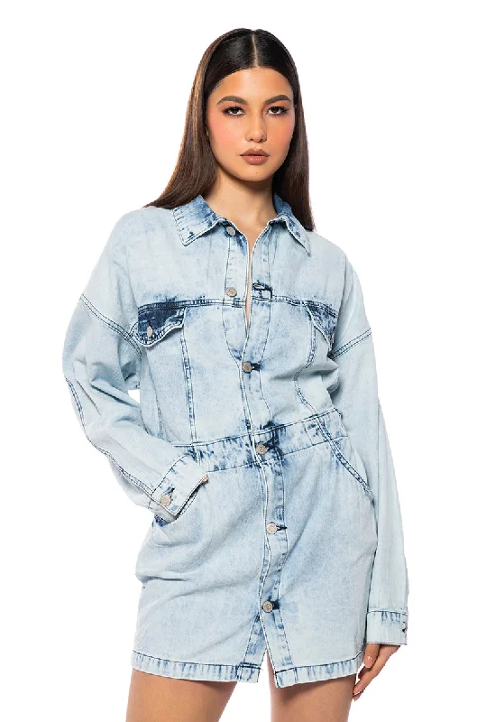 RYDER BUTTON FRONT DENIM MINI DRESS