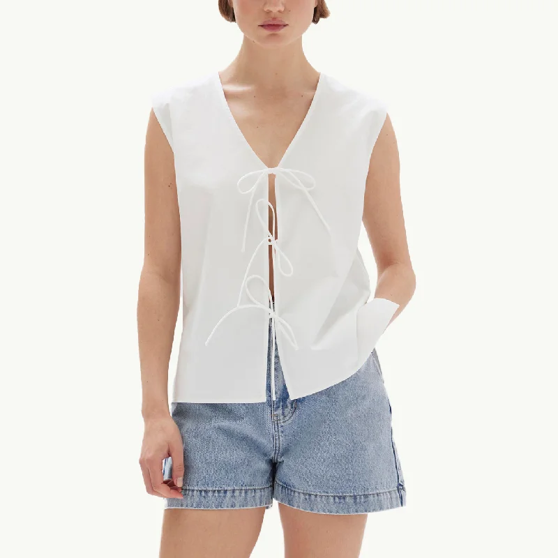 Ollie Poplin Tie Top - White