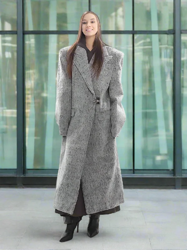 Young professional Super Long Mélange Wool Blended Coat Trendy Loose wider shoulder loose long wool coat