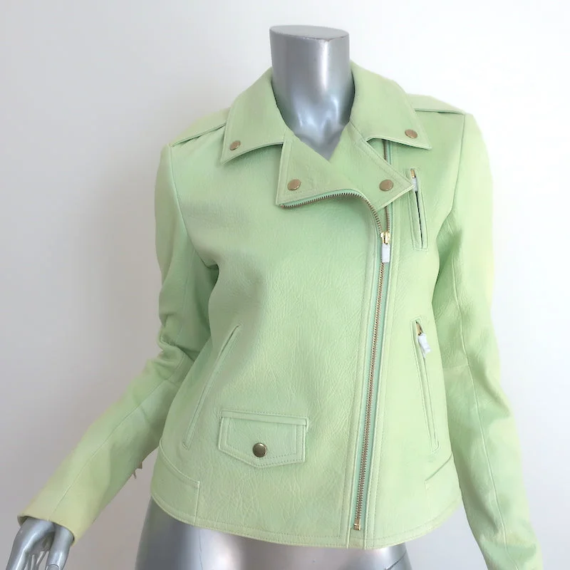 Theory Elenian Leather Motorcycle Jacket Pastel Green Size Medium NEW