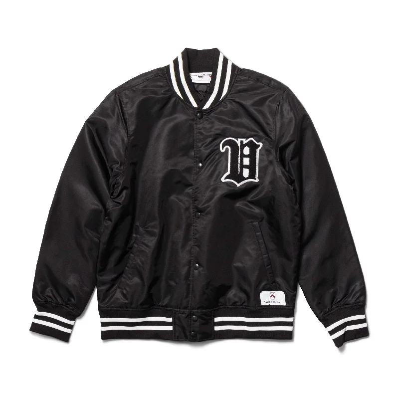 Women's - House of V - Black Varsity Chenille Patch Nylon Varsity Jacket