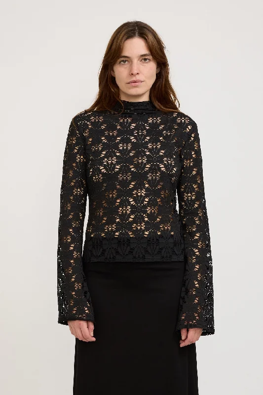 Long Sleeve Lace Top Black