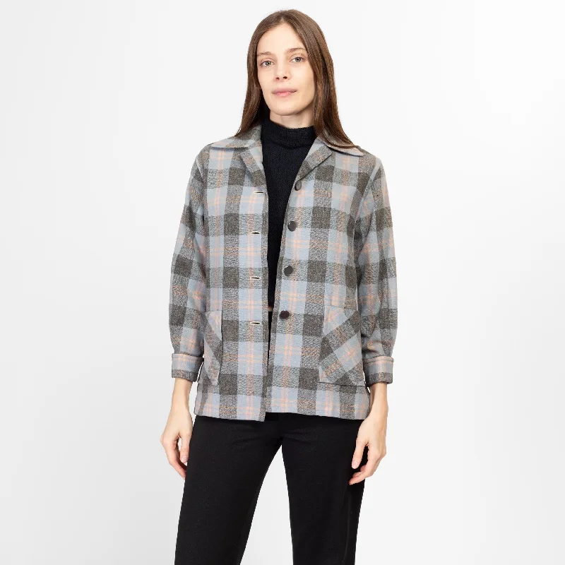 Small 1950s Grey Plaid 49er Shirt Jacket