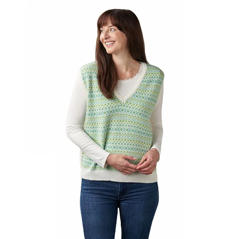 Fair Isle Cashmere Tank Top Aqua & Lime