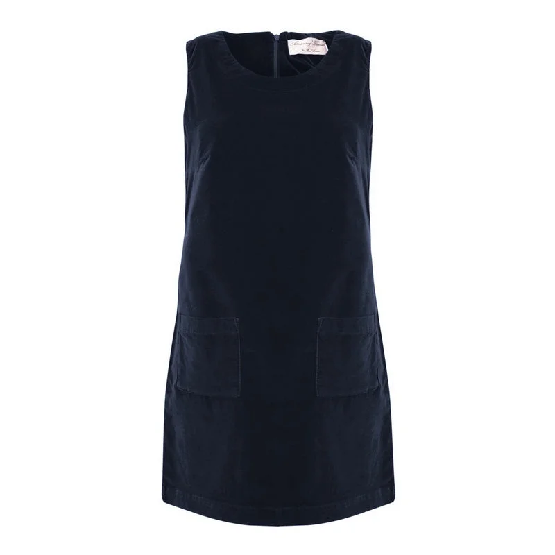 Velvet Pinafore Dress Navy